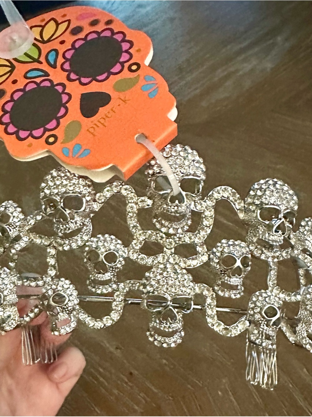 Piper Crystal Skull Linked Tiara - Silver Rhinestone